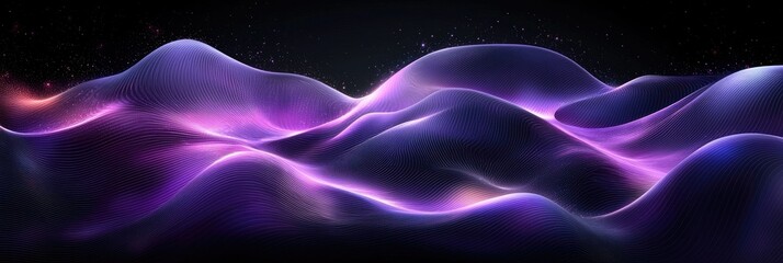 Abstract digital landscape with flowing waves in purple and blue hues.