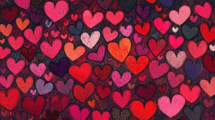 Colorful hand-drawn hearts background.