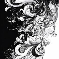 Abstract monochrome swirls and curls design.