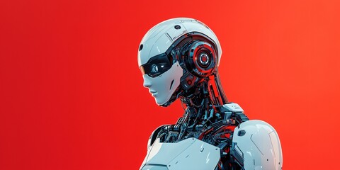 Futuristic Female Robot AI Cyborg Technology Red Background