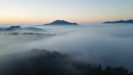 Obraz premium Mystical Mountain Peaks Emerging from a Sea of Clouds at Dawn