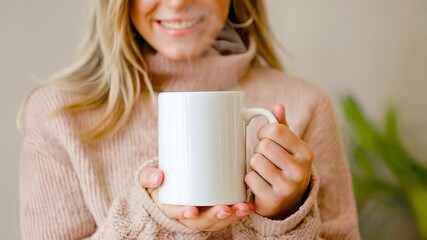 Woman Holding a 20 oz Mug