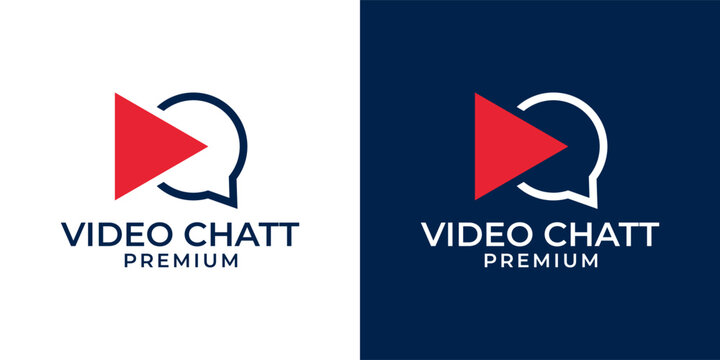 Video Chat with Play Icon Logo Design. Video Call Logo Template Vector. Play Video Chat with Camera Icon Logo. Vector Logo Template of Letter P, Play, Talk, Discussion, Live, Online, Chat, Video, TV.