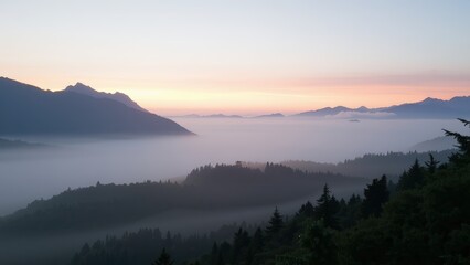 Obraz premium Misty Mountain Valley Sunrise