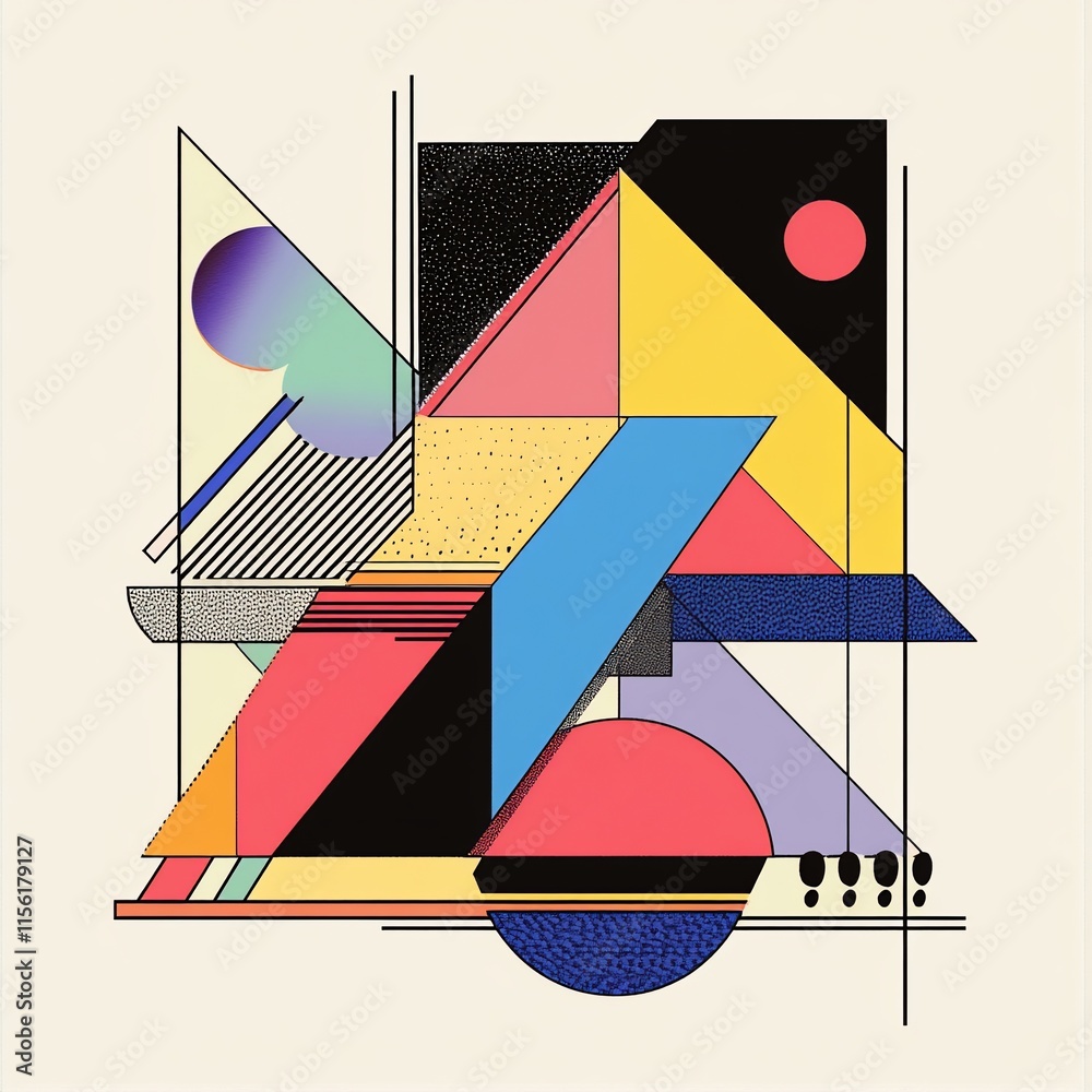 Poster abstract geometric art with colorful shapes and lines.