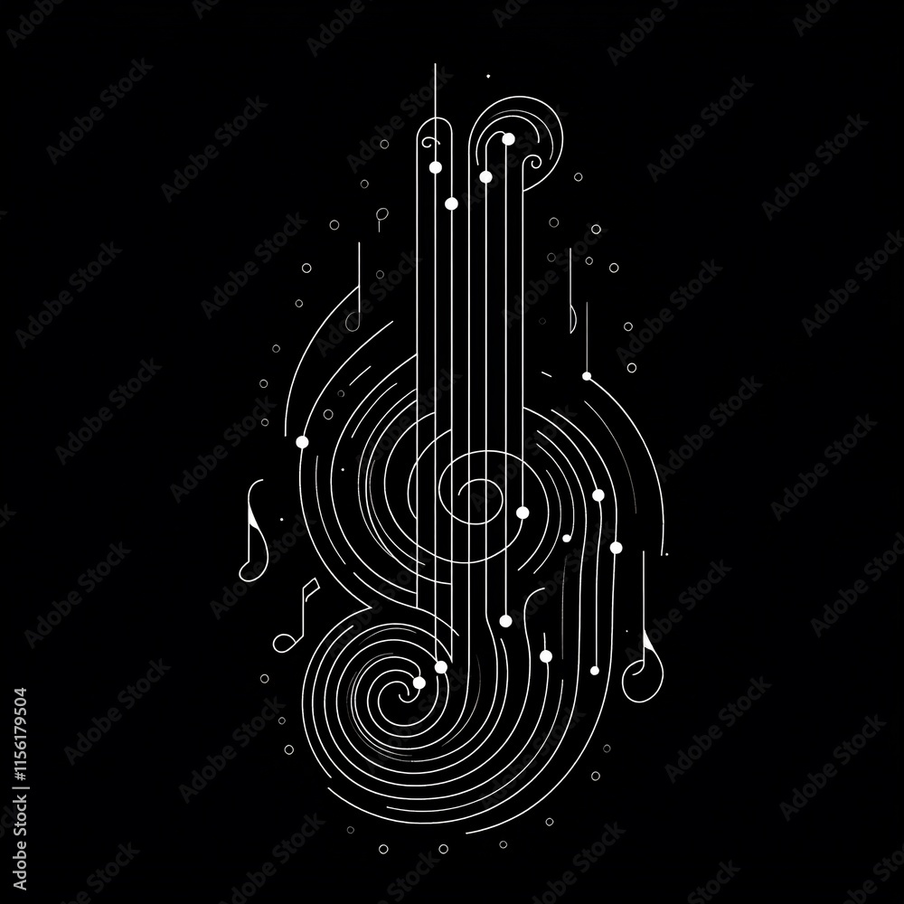 Aufkleber abstract minimalist cello design with musical notes.