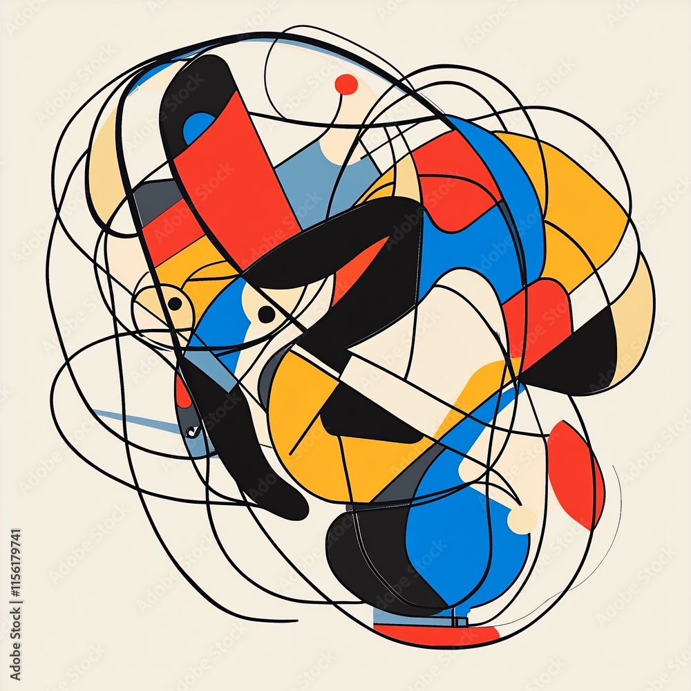 Poster Abstract colorful shapes and lines intertwined, creating a dynamic composition.