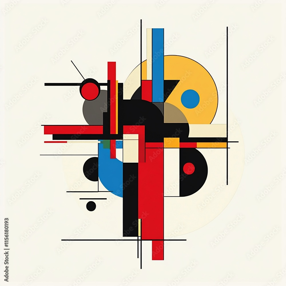 Poster Abstract geometric composition with vibrant colors and intersecting lines.