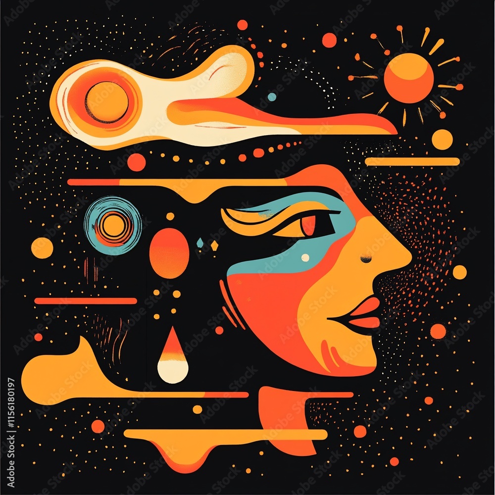 Poster abstract profile portrait with cosmic elements.