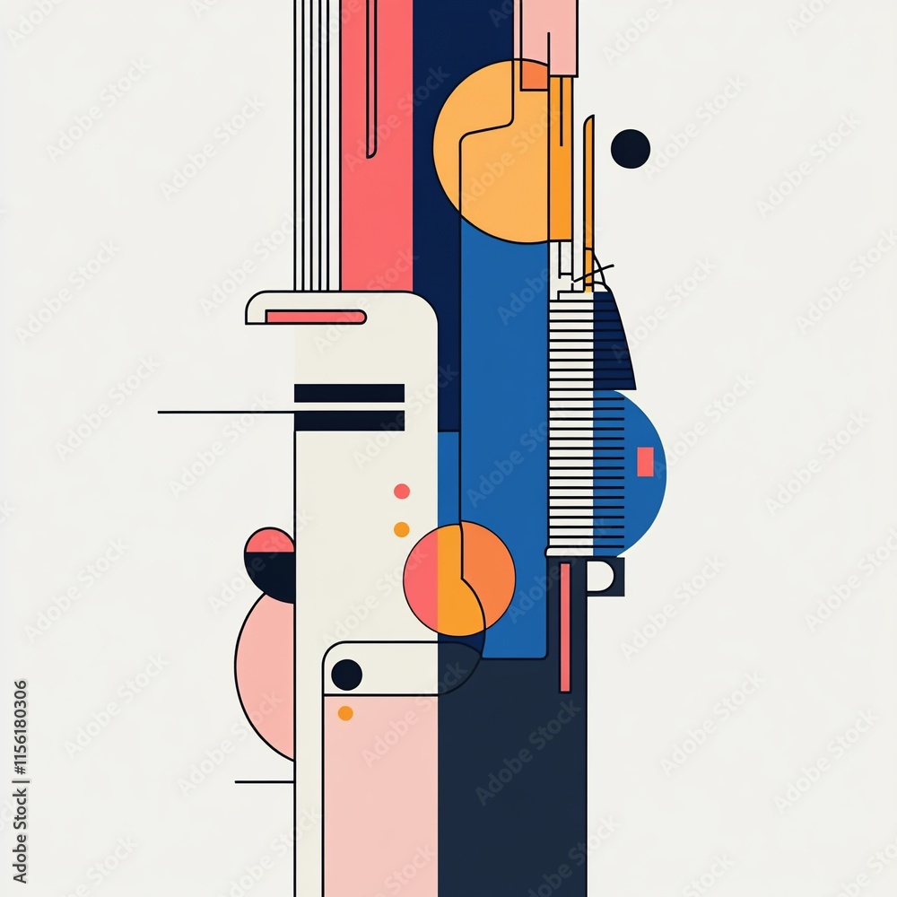 Poster Abstract geometric art composition with various shapes and colors.