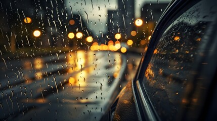 Obraz premium Stormy Commute: Fast Windshield Wipers and Blurred Road in Pouring Rain.