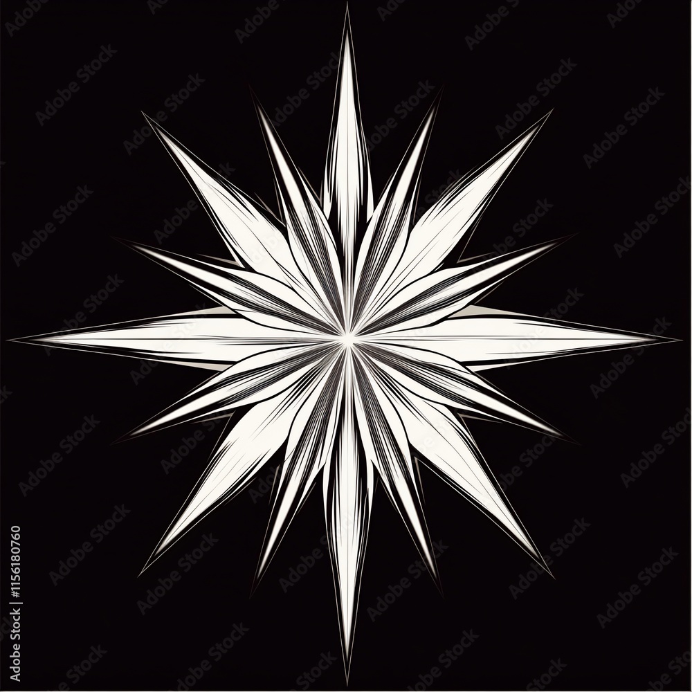 Poster abstract black and white starburst design.