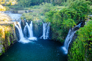 秋の金山橋から見た板井手の滝　鹿児島県姶良市　Itaide Falls seen from Kinzan Bridge in autumn. Kagoshima Pref, Aira City.
