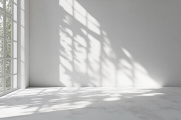 Fototapeta premium Sunlit Wall with Plant Shadows – Blank Canvas for Product Presentation