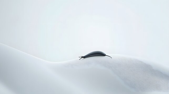 Dark Slug Ascends a White Undulating Surface