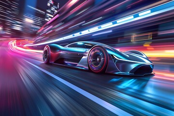 Sport car on the road with motion blur background