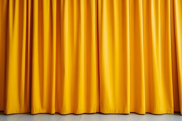 Closed Yellow Curtains and Gray Tile Floor