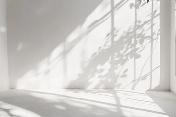 Sunlight and plant shadows on a plain wall background
