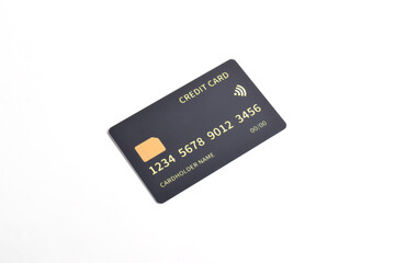 Black credit card with chip isolated on white background