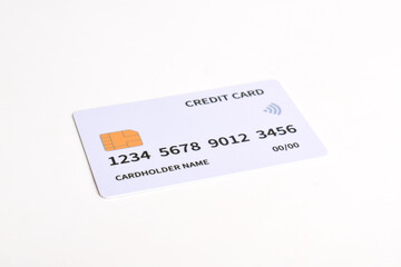 White credit card with chip isolated on white background