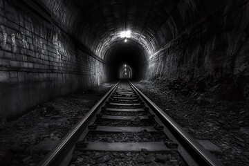 Dark Tunnel with Railroad Tracks