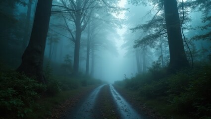 Fototapeta premium Mystical Forest Road: A Journey into the Unknown