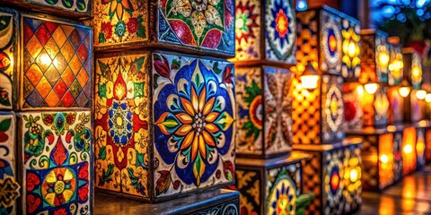 Fototapeta premium Night's embrace reveals Talavera's vibrant hues, Mexican ceramic art glowing in colorful detail.