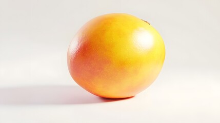 A single ripe mango rests on a white background