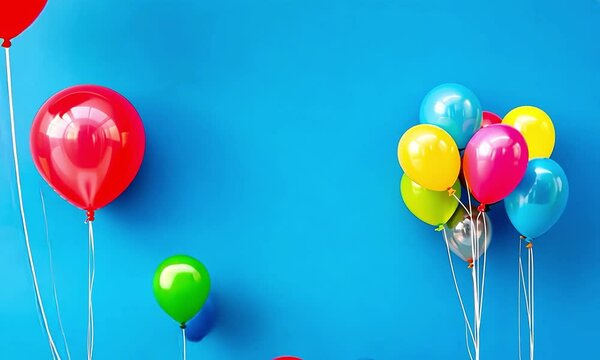 Brighten Up Your Celebrations with Colorful Balloons against a Blue Background, Perfect for Birthdays, Parties, and Festive Events