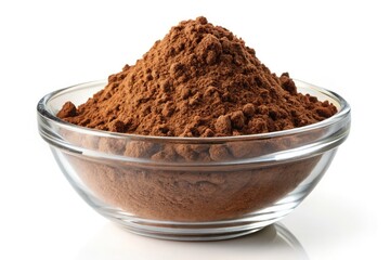 Cacao Powder in Glass Bowl -  High-Resolution Architectural Photography, White Background, Clipping Path, Food Photography, Raw Cacao,  Chocolate, Ingredient
