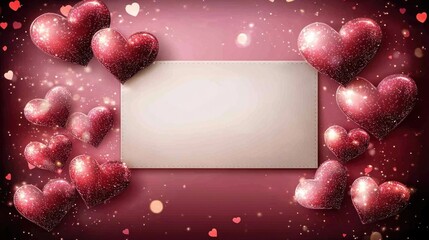Sparkling heart frame with blank center for personalized message on pink background The 14th of February. Happy Valentine's Day