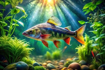 Fototapeta premium Double Exposure: Underwater River Predator Aquarium Fish Photography
