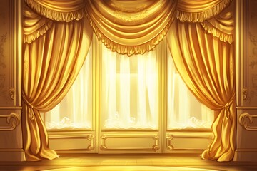 Gold Curtains and Ornate Bay Window