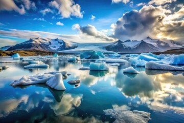 Iceland Glacial Lagoon Icebergs Photography: Stunning Aerial View of Jokulsarlon