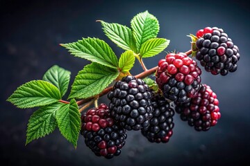Minimalist Blackberry Branch Photography: Ripe Dark Berries, Simple Nature Still Life