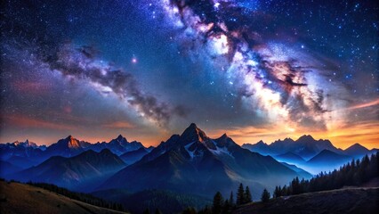Night Sky Mountain Range Photography - Astrophotography Landscape Starry Night Celestial Mountains