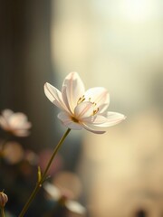 Obraz premium A delicate flower blooms in a soft focus environment with blurred background, simple, nature, natural, blooming flowers, uncluttered