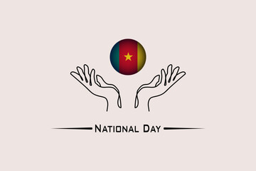 National events and holidays, National Day of Cameroon, Cameroon flag illustration in the center between two hands, abstract background, vector illustrator