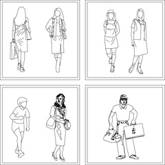 Vector sketch illustration, silhouette design, decorative image of people doing activities