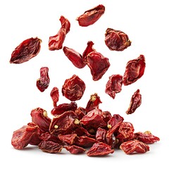 Dried chili peppers falling kitchen food photography studio close-up