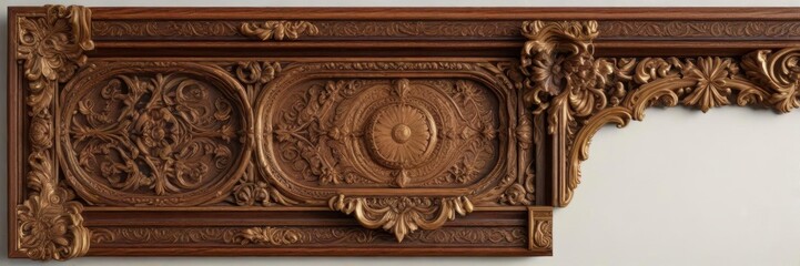 Obraz premium Intricately carved wooden frame with ornate moldings and gilded details, home decor , carvings