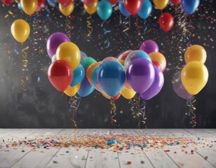 New Year Greeting with festive balloons and confetti,  celebration,  countdown