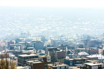 Obraz premium Winter aerial view of Gdansk city showcasing beautiful architecture and serene landscape