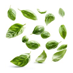 Fresh basil leaves falling culinary inspiration in food photography