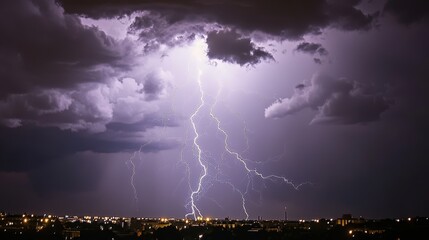 Dramatic lightning strike over city at night. (2)