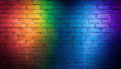 A colorful brick wall with a rainbow pattern