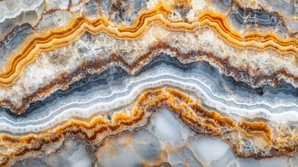 Fototapeta premium Intricate Patterns of Natural Agate Stone Showing Layers of Orange, Gray, and White Minerals, Perfect for Backgrounds or Textile Designs in Creative Projects