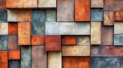 Abstract composition of bricks forming geometric patterns, artistic interpretation,