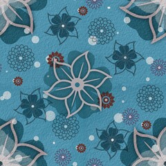 Large Scale Floral Motif in Chocolate Brown and Teal Repeating Pattern