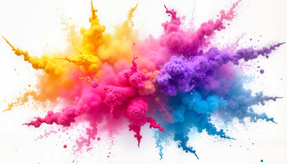 Vibrant color explosion in abstract art style on white